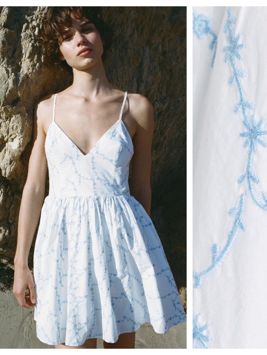 Zara Dresses & Skirts - NWT. Zara White/Blue Embroidered Floral Print Mini Dress. Size S.